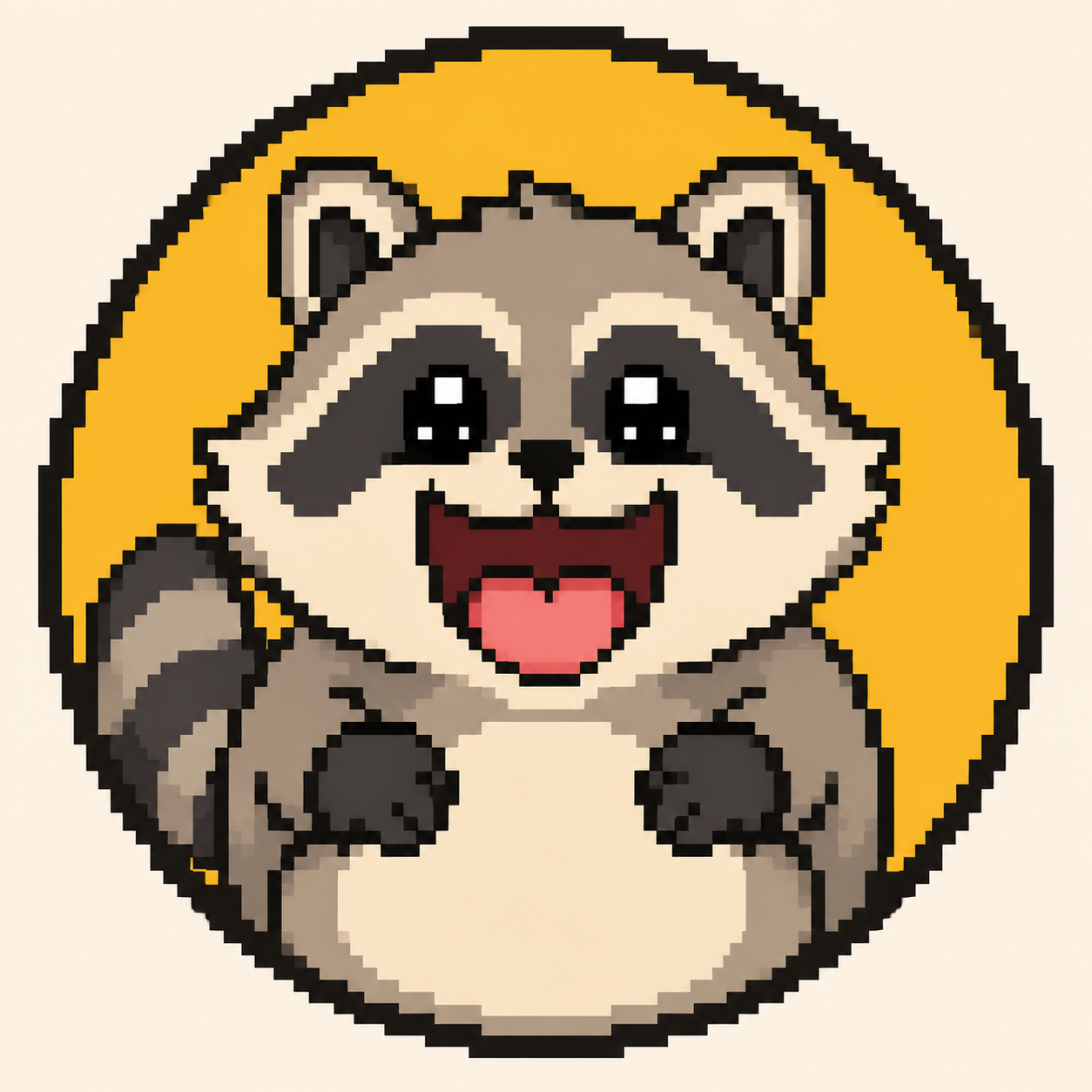 Morrow, the cheerful pixel raccoon